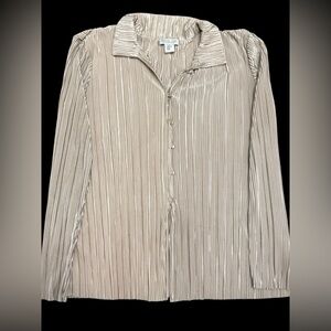 Rachel Zoe Champagne Pleated Button-Down Top | Metallic Blouse | Size XL